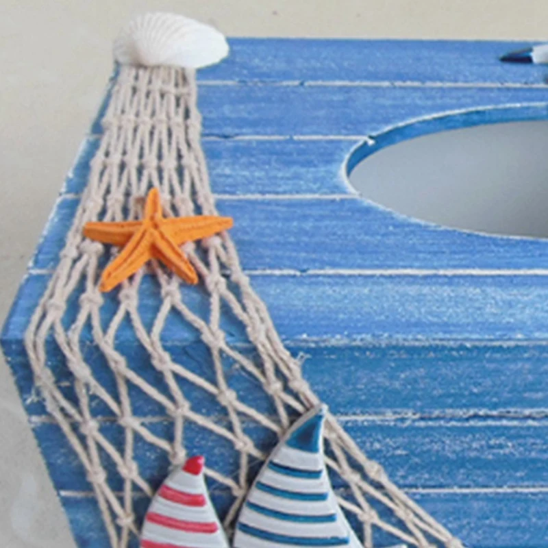 

2021 Wooden Tissue Box Mediterranean Style Tissue Home Decoration Holder Toilet Paper Holder Sailboat and Rudder
