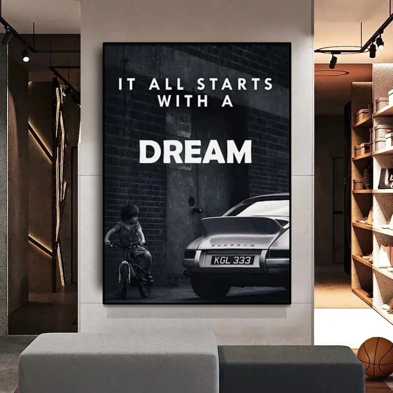 

Decoration for Home Poster Black and White It All Starts with a Dream Canvas Painting Room Wall Decor Art Prints Frameless