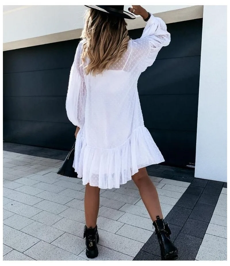 

2021 summer casual temperament women's lace cardigan puff sleeve dress