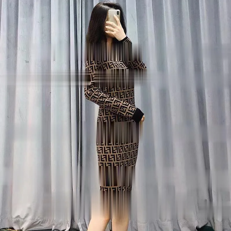 

woman sweaters Temperament age-reducing mid-length dress 2021 autumn new double F letter jacquard loose base knitted skirt