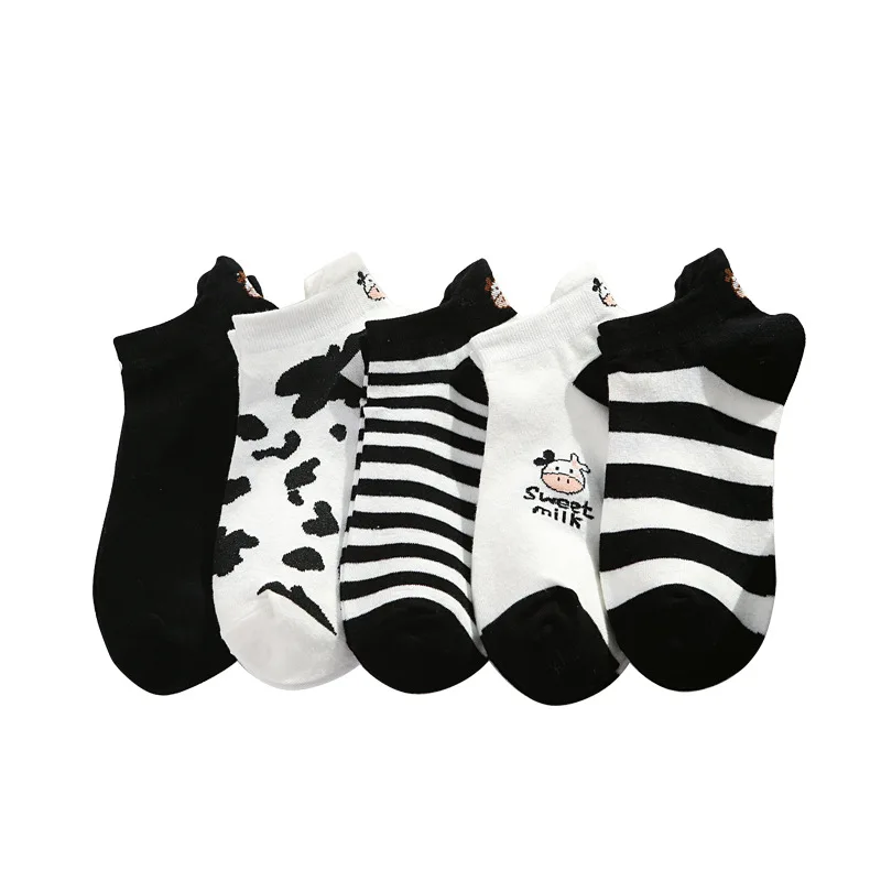 10 Pair Low Tube Asakuchi Cute Women Socks Set Summer Cotton Cow Print Ankle Socks Harajuku Korea Style Kawaii Aesthetic Sokken
