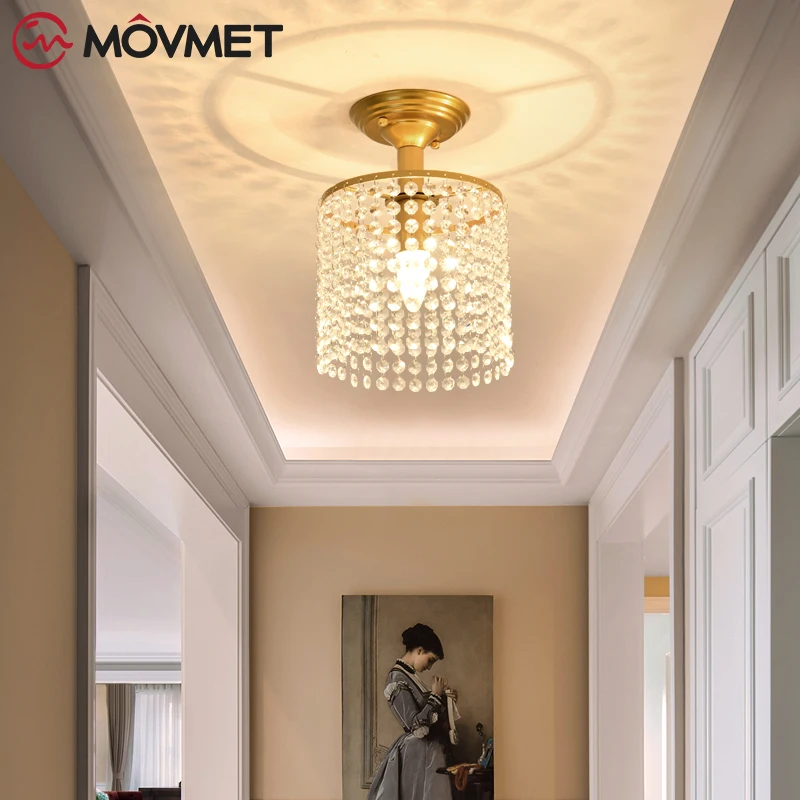 

LED Crystal Ceiling Lamps Gold Glass For Corridor Bedroom Sitting Room Pendant Light E27 Modern Simplicity Light-Fixture