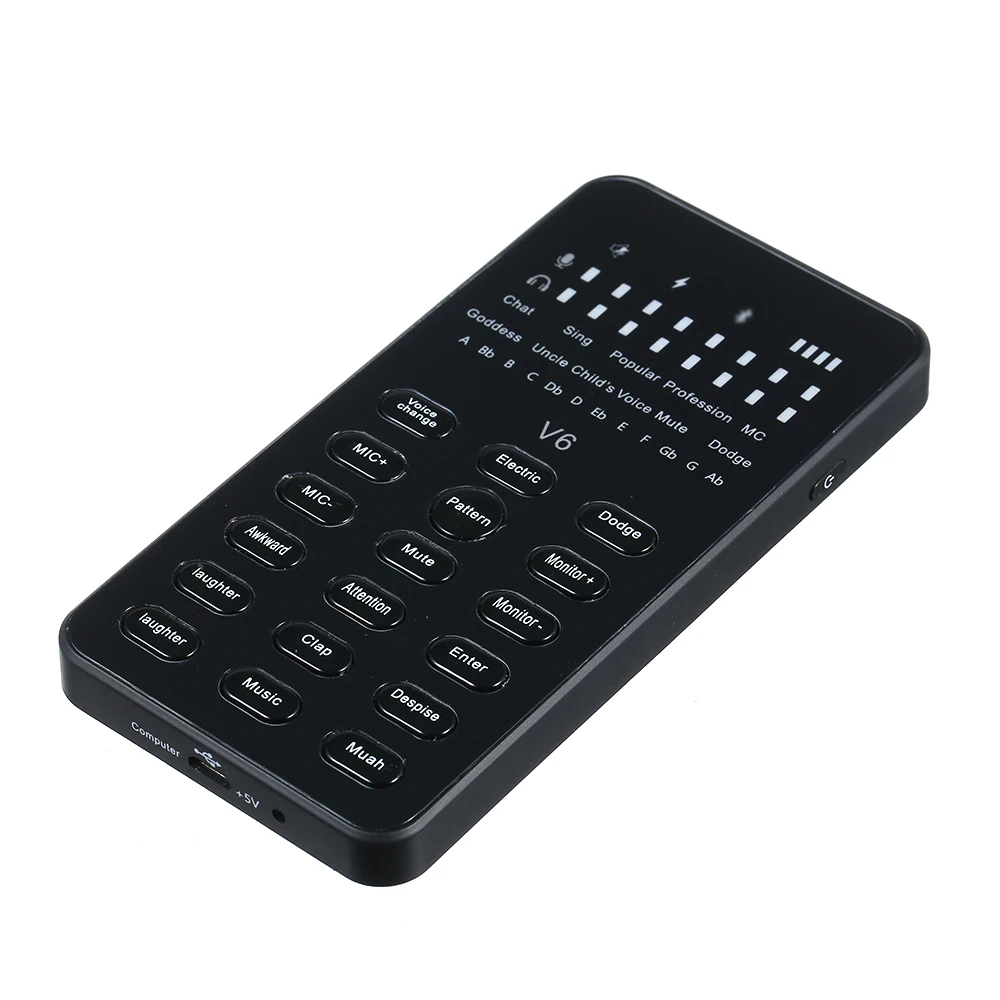 

V6 Live Sound Card with Audio Cable USB Cable BT Accompaniment Sound Effects Universal for Phone Computer