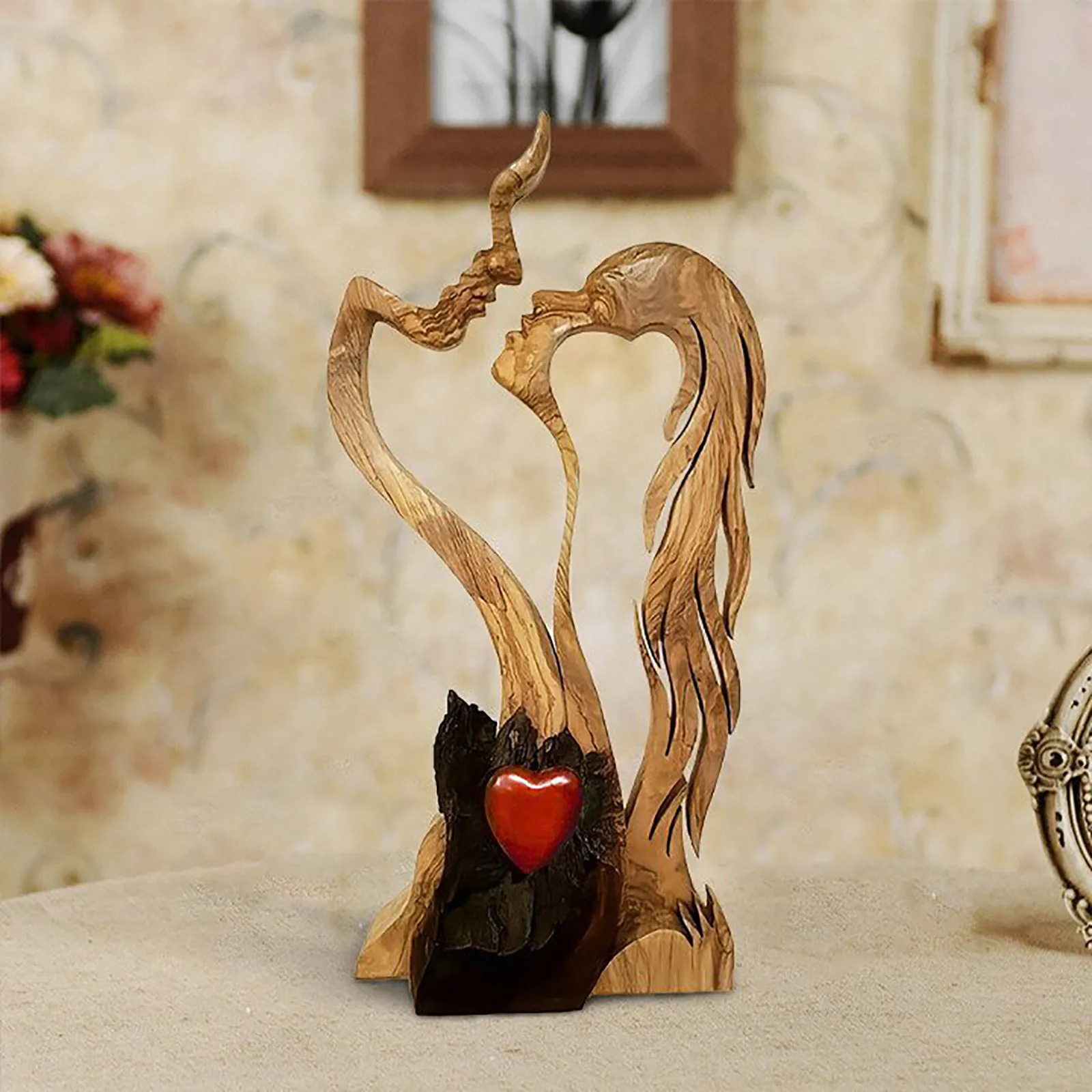

Love Eternal Wooden Valentine's Day Ornaments Male Female Kissing Statue Handmade Abstract Sculpture Ornaments Home Decoration