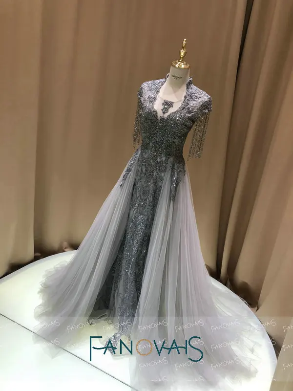 Серебряные вечерние платья с бисером Длинные Vestido de Fiesta de gala Robe de Soiree Выпускные платья для женщин Турция