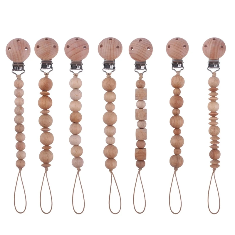 

Newborn Pacifier Clip Chain BPA-free Beech Wooden Beads DIY Dummy Nipple Soother Holder Baby Teething Chewing Toys Chain Clip