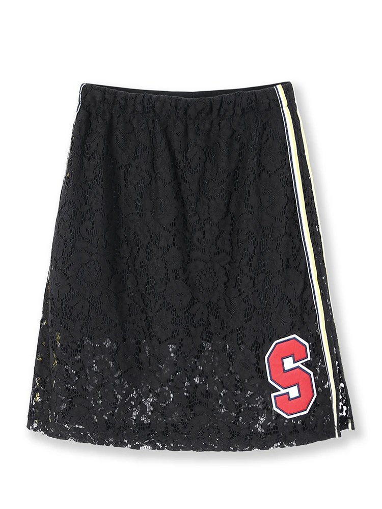 Юбка кружевная до щиколотки с аппликацией и полосками по бокам | Мать ребенок