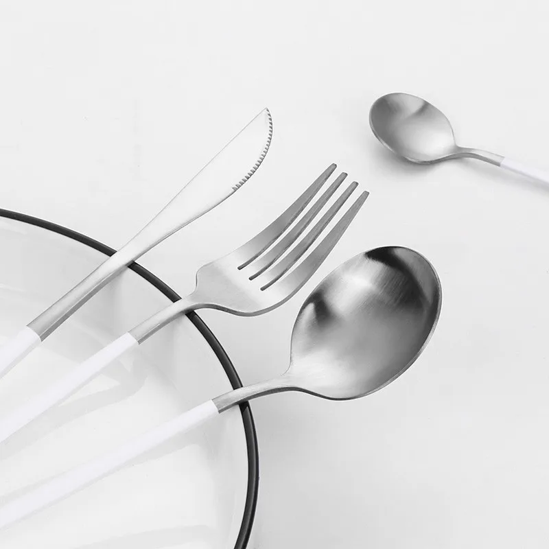 

Matte Tableware Steel Cutlery Set Kitchen Dinner Spoon Fork Knife Set Western Dinnerware Silverware Stainless Steel Cutlery Set