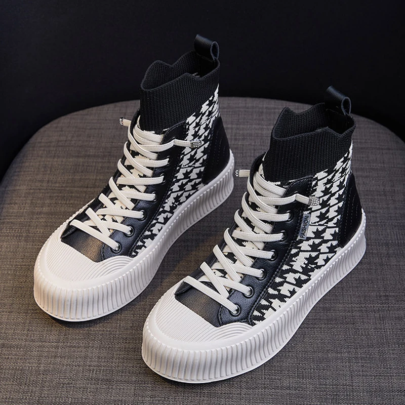 

Autumn Spring Fashion High Top Sport Shoes For Women 2021 Casual Female Sneakers Girls Street Style Thick Sole Shoes For Women
