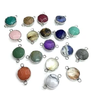 natural stone pendant connectors round faceted agates turquoise crystal stone link charms for jewelry making necklace bracelet
