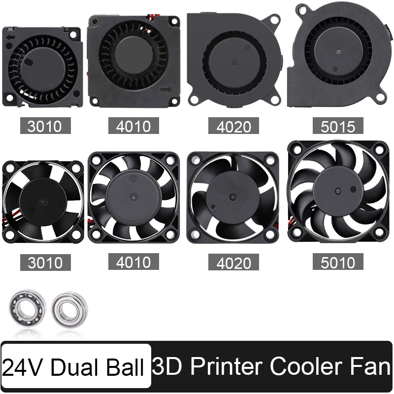 2PCS Gdstime Dual Ball 30mm 40mm 50mm 24V Brushless Turbo Fan For 3D Printer Parts Cooling DC Blower Fan 3010 4010 4020 5015