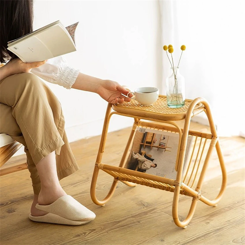 

Simple style Rattan storage small tea table floating window Japanese side table Mini magazine shelf coffee table