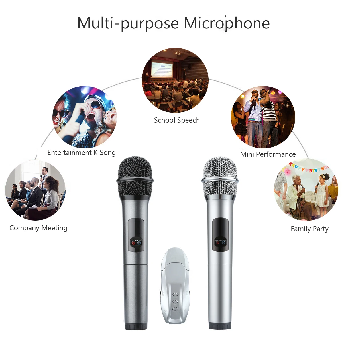 Excelvan профессиональный Bluetooth микрофон два беспроводных ручных микрофона 1 приемник комплект AUX линейный компьютер KTV MIC 10 CH