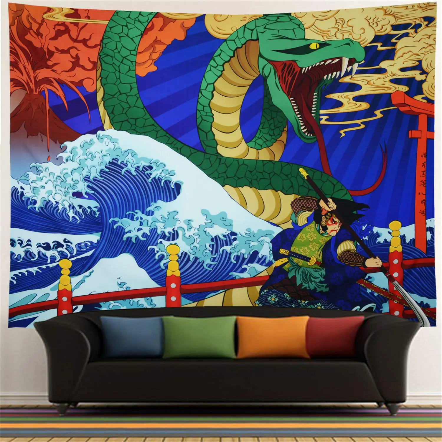 Художественный гобелен Ukiyo-e японская легендарная змея большая океанская волна