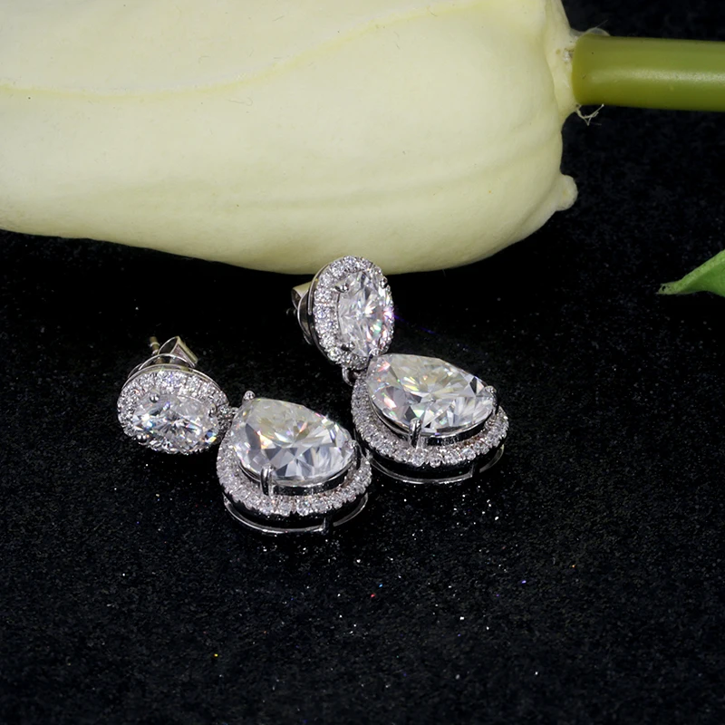Starszuan Jewel 14K DEF серьга с муассанитом 4*6 мм овальная огранка 8*11 грушевидная