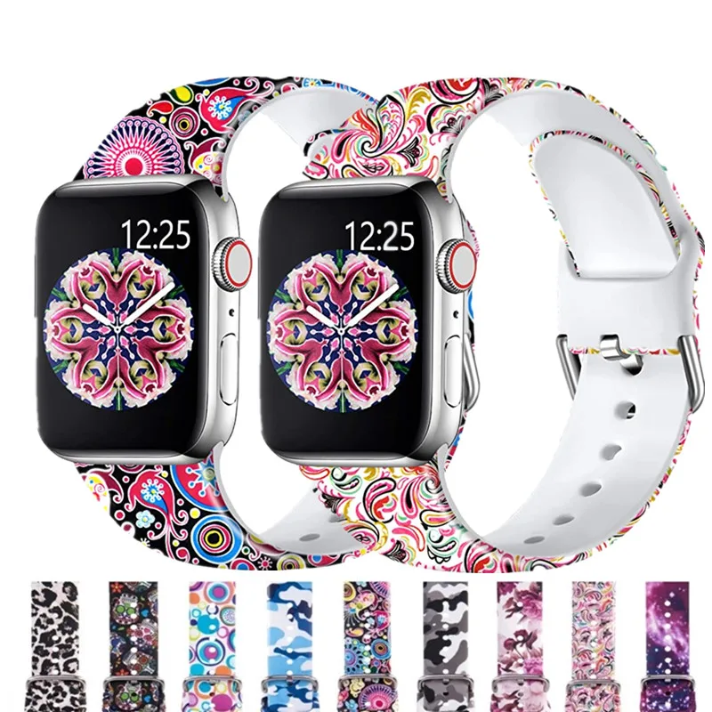 

Printing Strap for Apple Watch Ultra Band 49MM 45MM 41MM 44MM 40MM 38MM 42MM Silicone Bracelet iWatch Series 3 4 5 6 SE 7 8