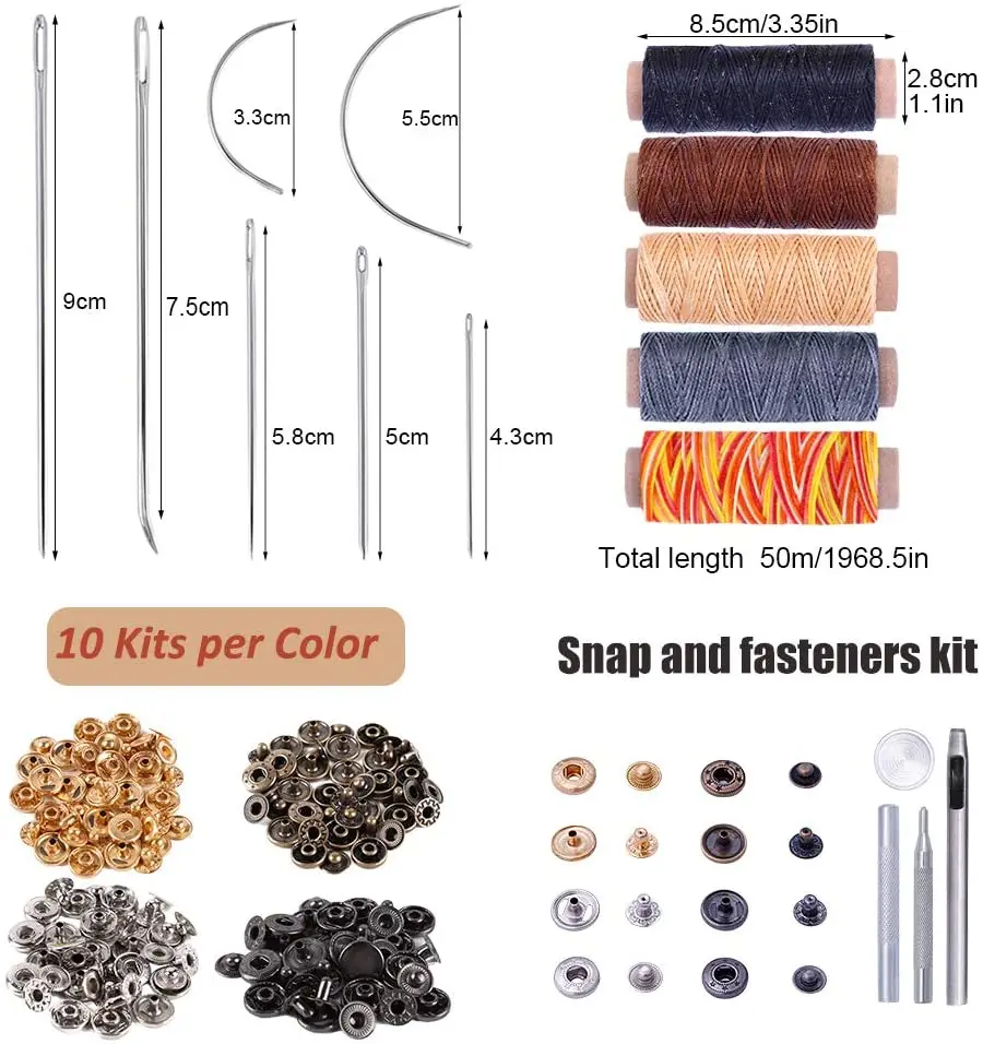 LMDZ Комплект для кожевенного ремесла Рабочие инструменты и материалы с вощеным швейным нитям, иголками и алыми.