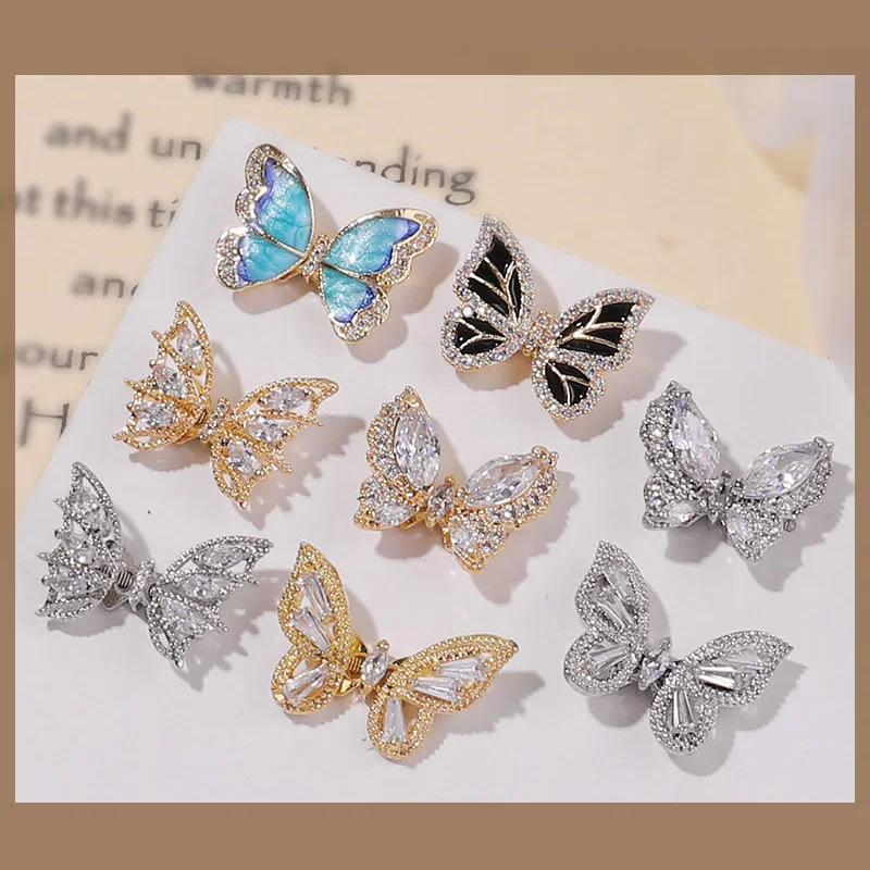 3D Летающая движущаяся бабочка стразы для дизайна ногтей хрустальные шпильки