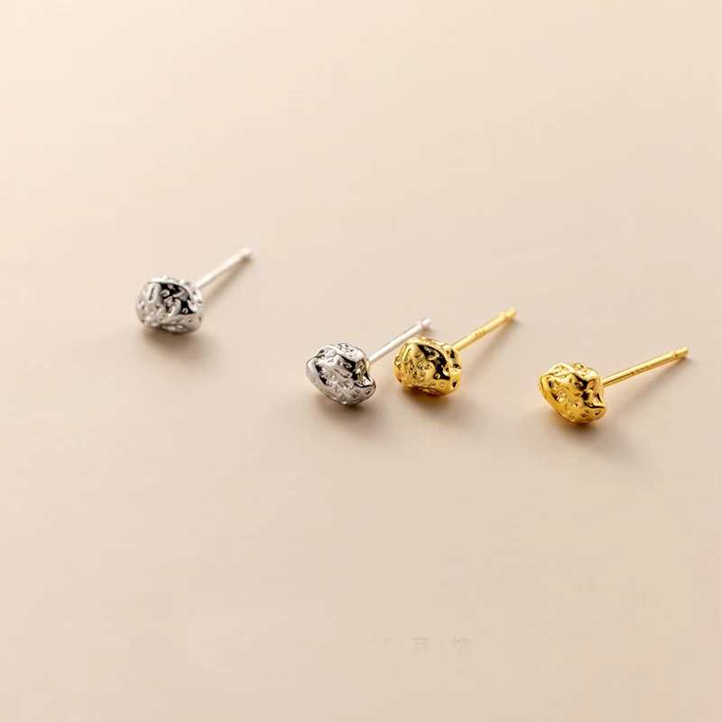 

MloveAcc 925 Sterling Silver Irregular Meteorite Stud Earrings Geometric Creative Concave Convex Small Earring Party Jewelry