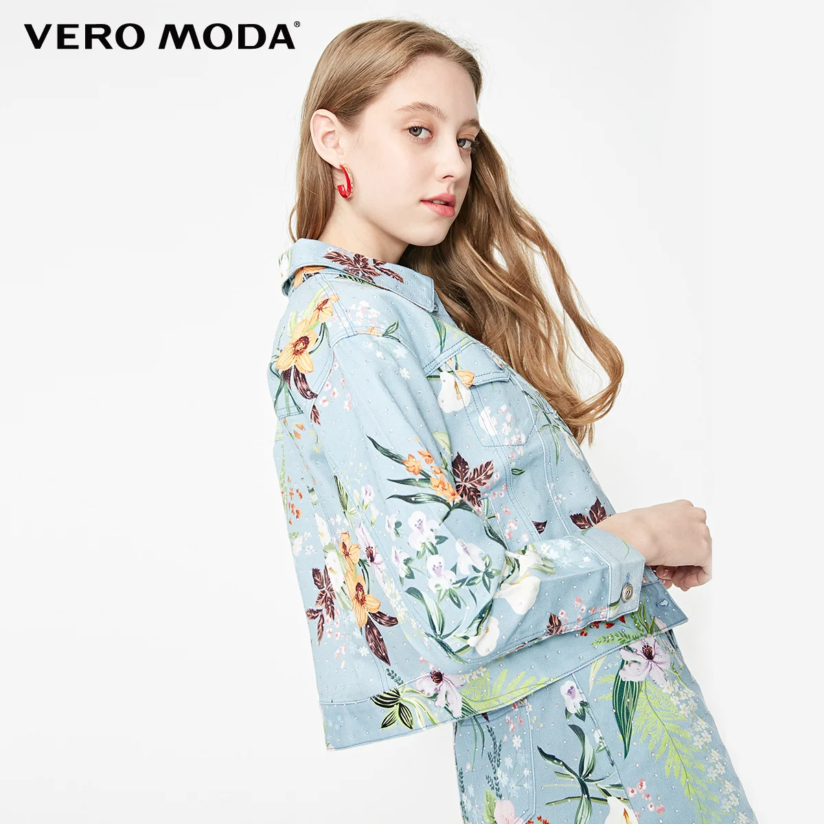 Vero Moda женская джинсовая куртка из хлопка с принтом, стразы | 319257508