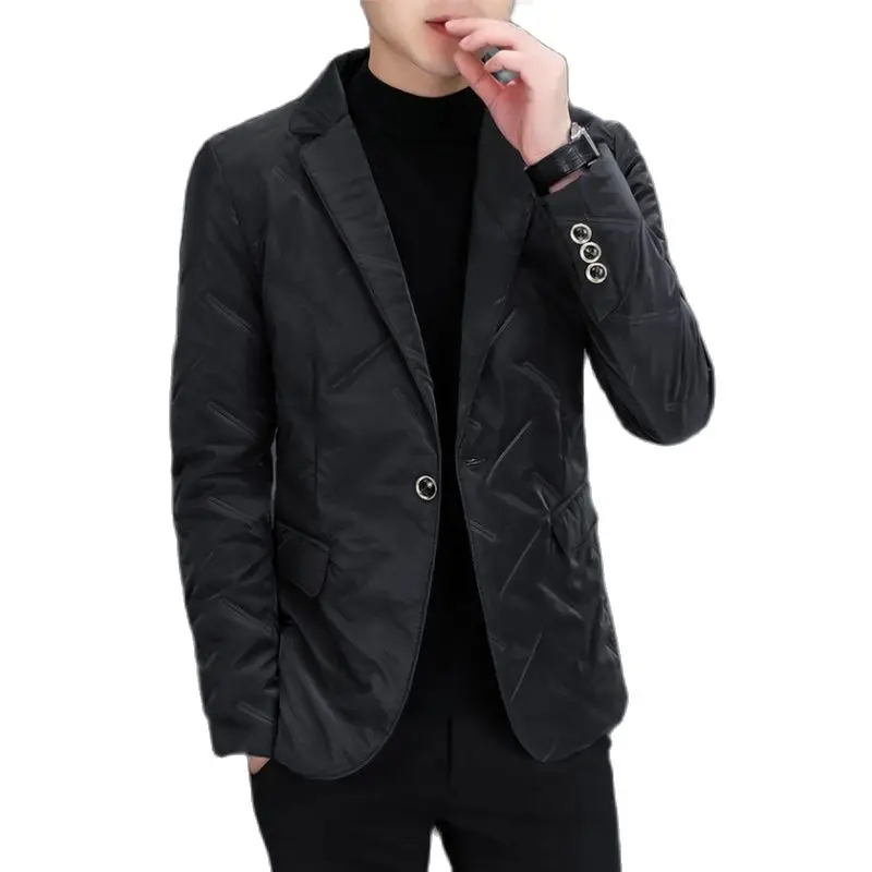 Blazer Men Autumn/Winter Men's Suit Fashion Jacket With Fleece And Thick Solid Color Button Door Pocket Trim Inthree ColorsM-3XL | Мужская