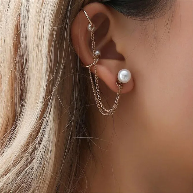 

1 Piece Single Korean Fashion Street Beat Beauty Pearl Earrings Tassel-Chain Earrings Unique Style Gift
