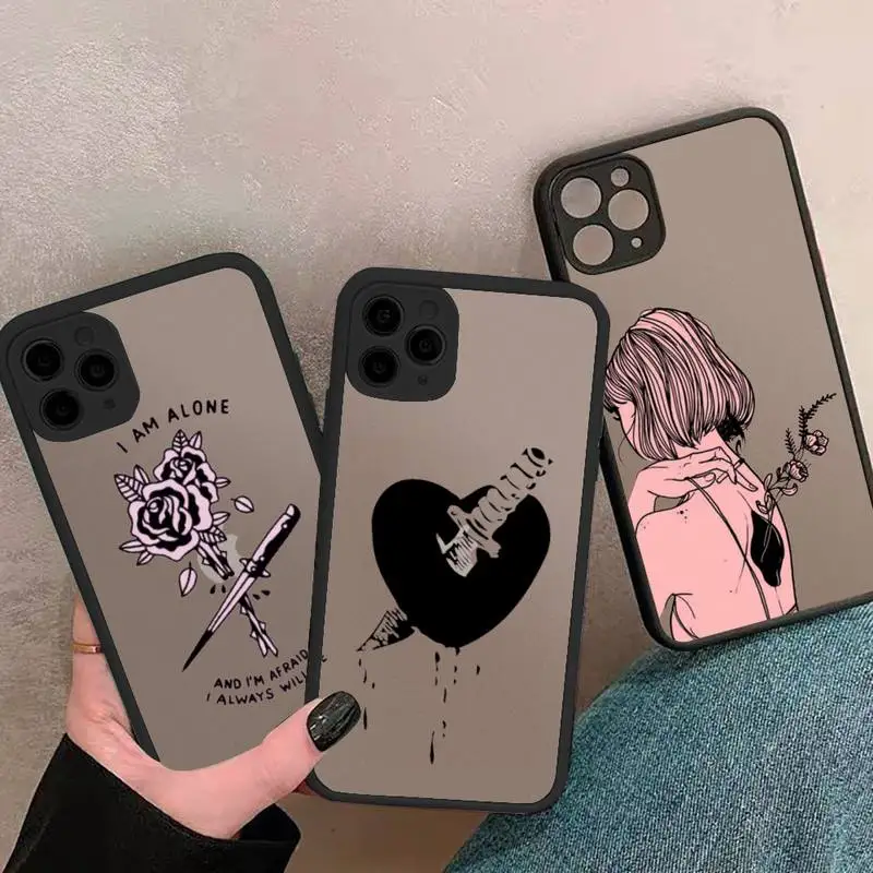 

Artistic rose flower sad Phone Case matte transparent For iphone 7 8 11 12 13 plus mini x xs xr pro max cover