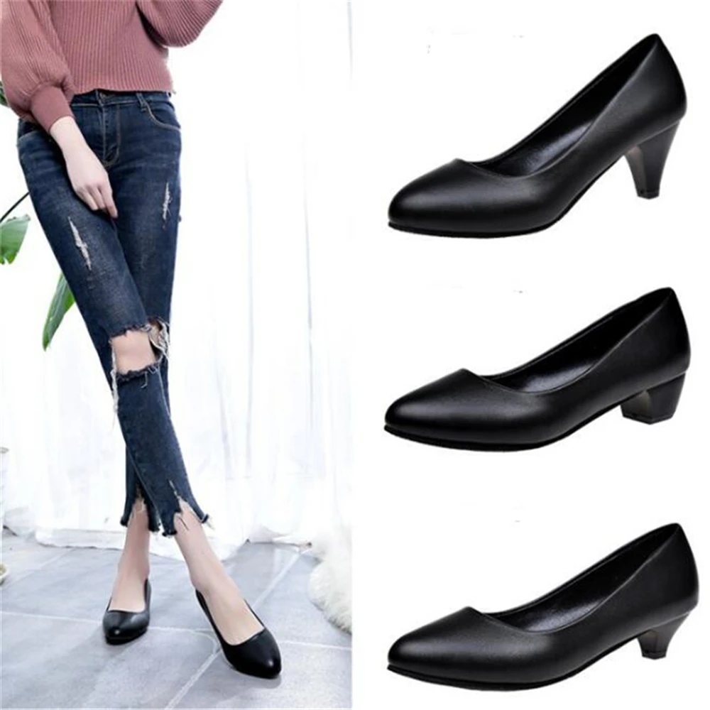 Женские классические туфли на высоком каблуке с закрытым носком женские черные