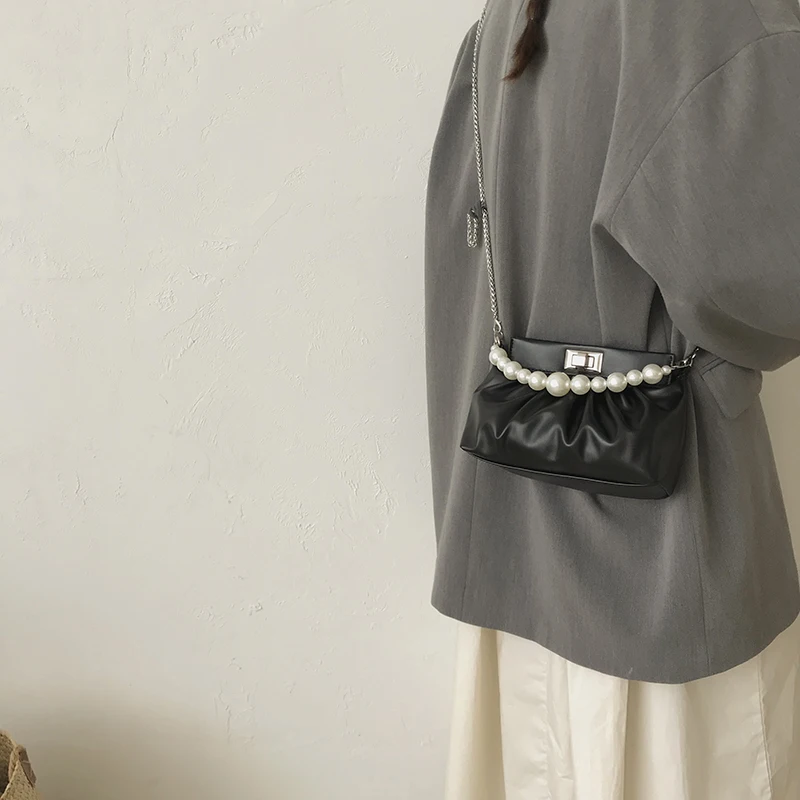 

Мини-сумка, женская сумка-мессенджер, новая плиссированная сумка для подмышек, сумка с жемчугом и цепочкой Joker