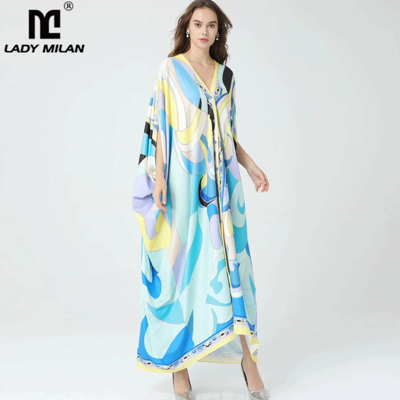 

Женское длинное свободное платье, модельное Привлекательное платье с V-образным вырезом, рюшами и принтом, одежда в стиле High Street