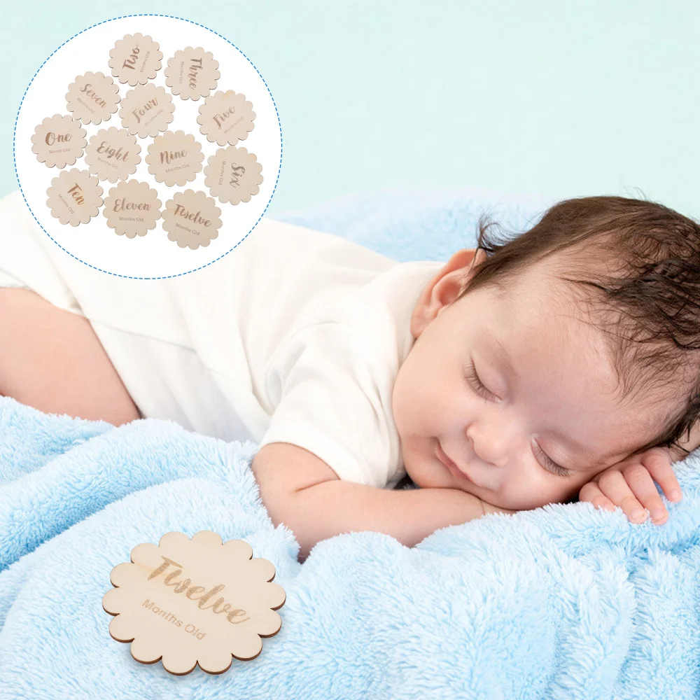 

12Pcs Newborn Full Month Commemorative Cards Birth Month Birthday Wooden Cards