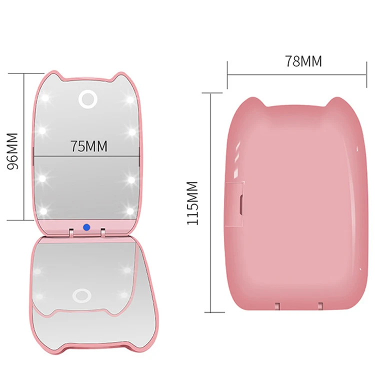 Светодиодный Портативный макияж зеркало светильник кошачьими ушками милые