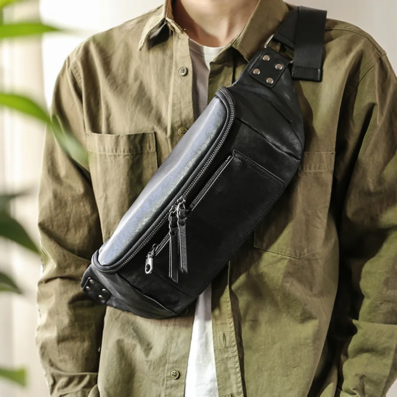 

AETOO Leather chest bag men's new sports and leisure one-shoulder messenger bag top layer vegetable tanned cowhide belt bag