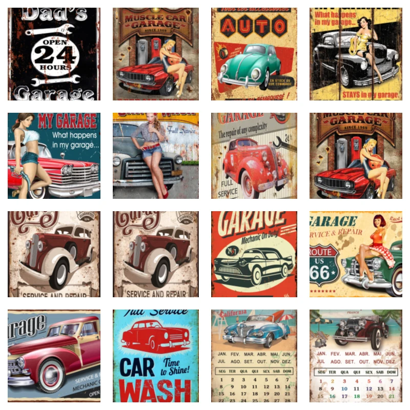 

Garage Rules Sign Pin Up Girl Retro Vintage Decor Metal Tin Sign Great Tool for The Garage 12X8 IN