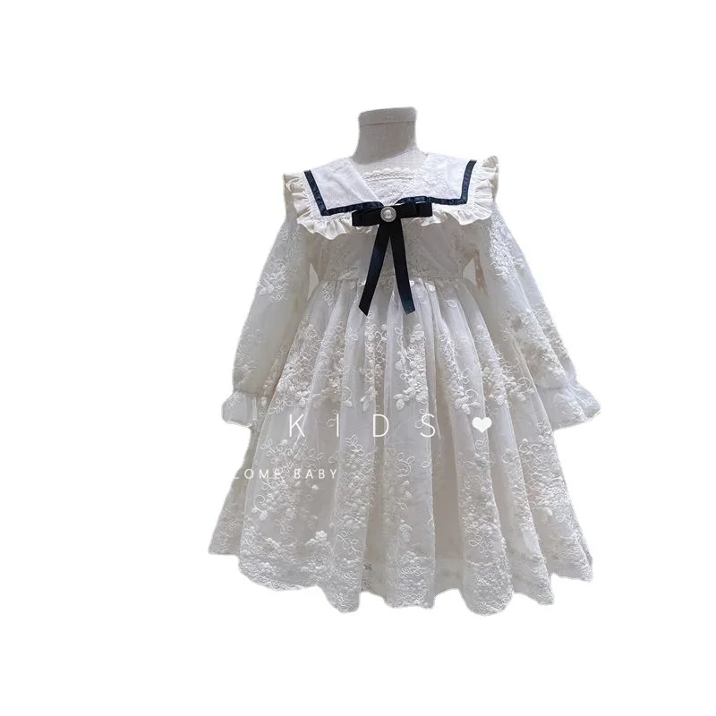 

Girls mesh dress 2021 spring new children's dress embroidered lace western fluffy yarn dress