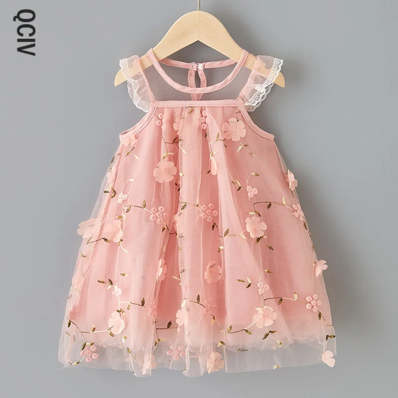 

New Summer Lovely Style Girl Party Birthday Embroidery Lace Mesh Dress Baby Super Beautiful Gauze Skirt Princess Vestido