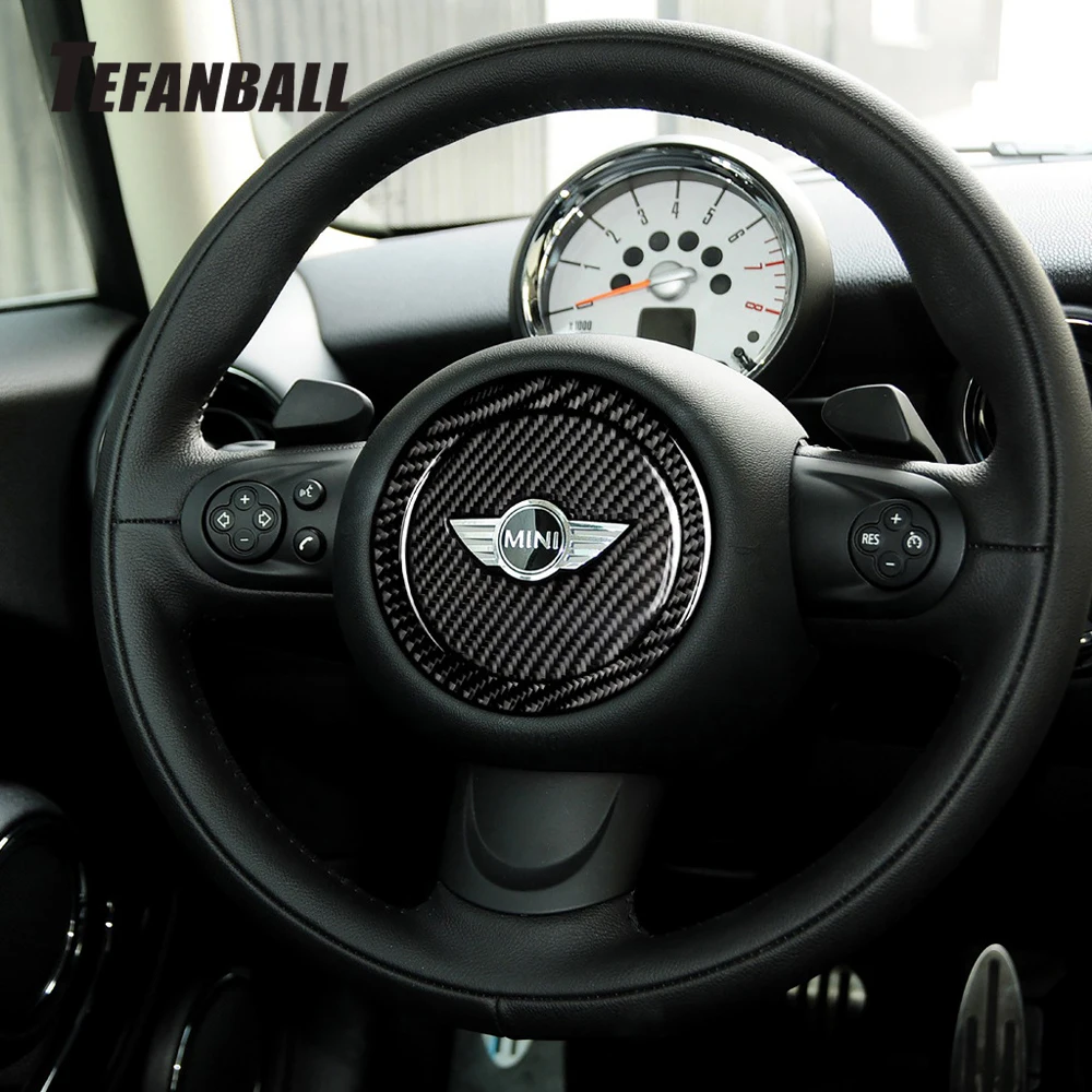 Tefanball Carbon Fiber Car Steering Wheel Stickers Cover Trim For Mini Cooper R55 R56 Countryman R60 Paceman R61 Car Accessories