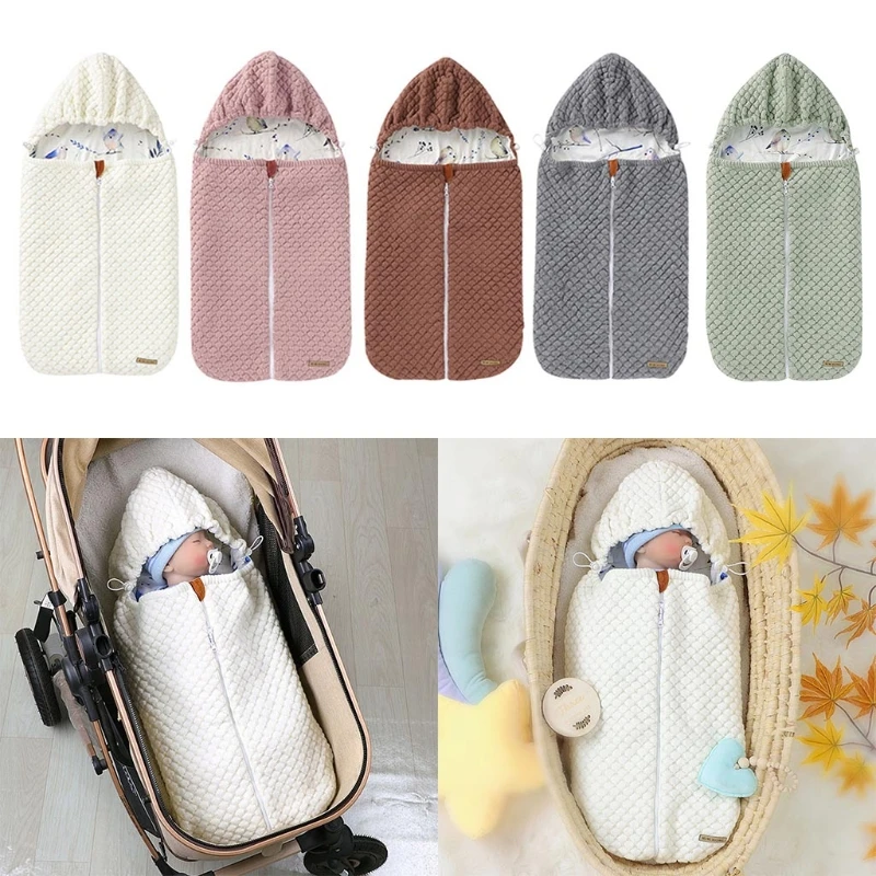 

Baby Hooded Zipper Stroller Footmuff Sleeping Bag Knitted Envelopes Autumn Winter Sleepsack Infant Newborns Swaddle Wrap Blanket