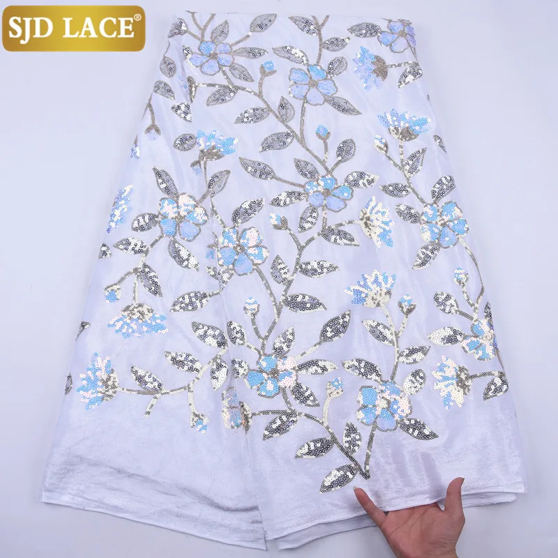 

Кружевная Белая бархатная кружевная ткань SJD с блестками, африканская кружевная ткань с вышивкой блестками, нигерийские бархатные кружева, ...