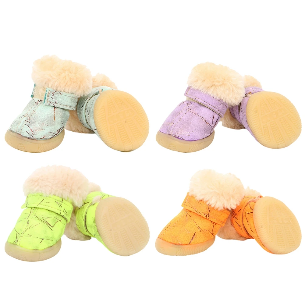 

4pcs/set Pet Shoes Winter Warm Anti-slip Dog Boots Socks Puppy Cat Rain Snow Booties Footwear for Small Dogs Chihuahua Teddy