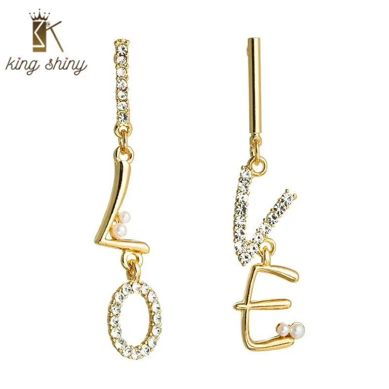 

Korean Design Rhinestone Letter Love Statement Earrings Elegant Irregular Simulated Pearl Dangle Earring Woman Party Ear Jewelry