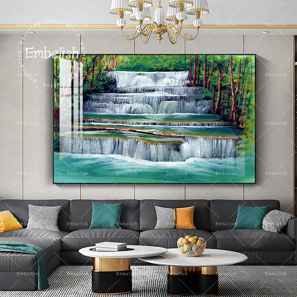 

Embelish 1 Pieces HD Canvas Painting For Living Room Watercolor Waterfall Among Tree Landscape Wall Pictures Home Decor Posters