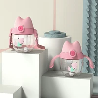 cute funny cat child straw bottle creative cute baby milk pink shake cup bouncing lid back bag with scale water bottle