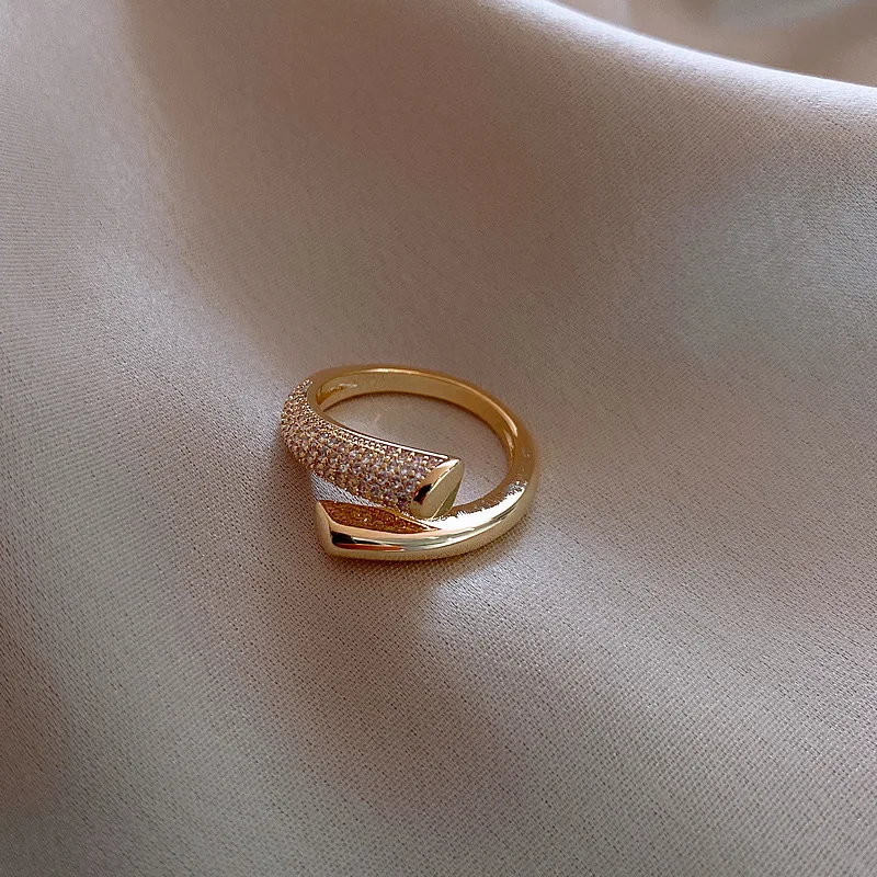 

2021 New Arrival 14K Real Plated Simple Style Adjustable Rings For Women Zircon Wedding Rings