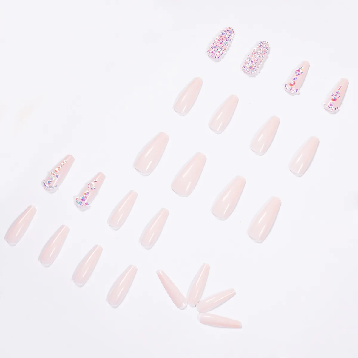 

24pcs Full Diamonds Nails Patch Glue Type Long Paragraph Fashion Manicure Patch False Nails Patch CIN6 899
