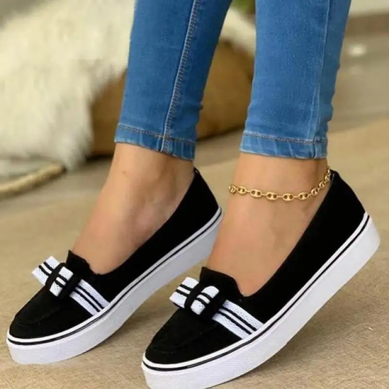

2021 Ladies Loafers Fashion Casual Round Toe Comfy Flat Shoes Breathable Comfy Sneakers Bowknot Platform Woman Vulcanized Shoes