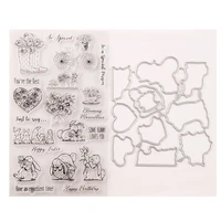 rabbit vase flower stamp and dies transparent clear silicone stamp cutting die set for diy scrapbooking photo decorative
