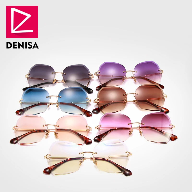 DENISA, новинка, женские солнцезащитные очки без оправы с бабочкой, Женская металлическая оправа, негабаритные солнцезащитные очки для девушек, UV400 zonnebril dames G18603
