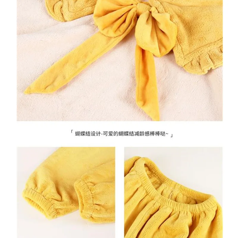 

Women Pajama Set Coral Velvet Winter Warm Sleepwear Bowknot Princess Style Pijama Female Leisure Home Suit Harajuku Chic