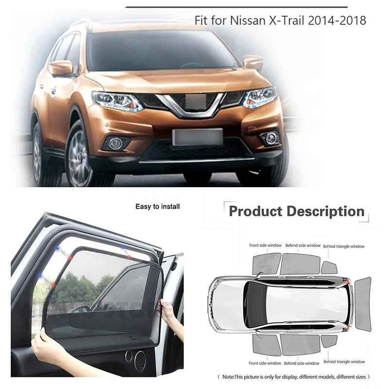 For Nissan x-trail Car Full Side Windows Magnetic Sun Shade UV Protection Ray Blocking Mesh Visor Car Decoration Accessories